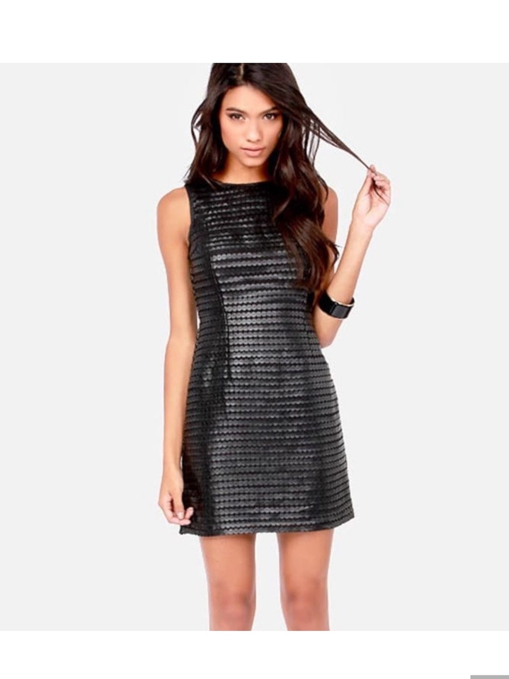 BB Dakota Black Branson Mini Dress with Textured Dot Overlay, size 4